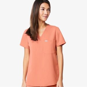 Figs Coral Short Sleeve V-Neck Top